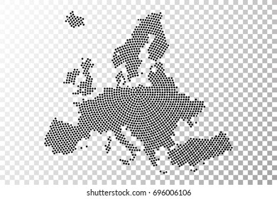 Transparent - Abstract Europe Map Radial Dot Planet, Lines, Global World Map Halftone Concept. Vector Illustration Eps 10.