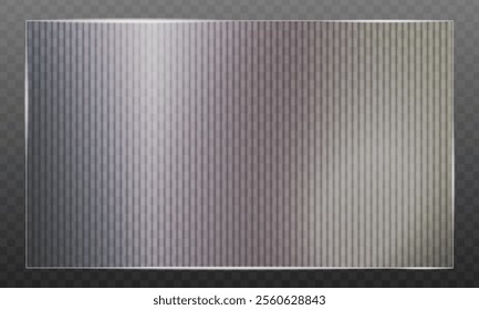 Transparent abstract gradient background with trendy ribbed glass effect. Acrylic reeded fluted panel, clear plastic texture. Vector illustration