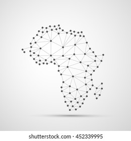 Transparent Abstract Polygonal Map Of Africa, Digital Network Connections, Technology Background, Creative Design Template