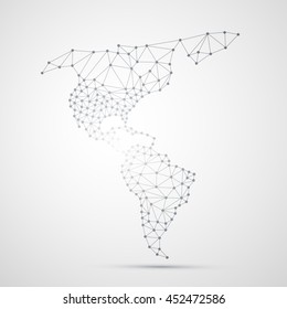 Transparente abstrakte polygonale Karte in Nord- und Südamerika, digitale Netzwerkanschlüsse, Technologie-Hintergrund, kreatives Design-Template