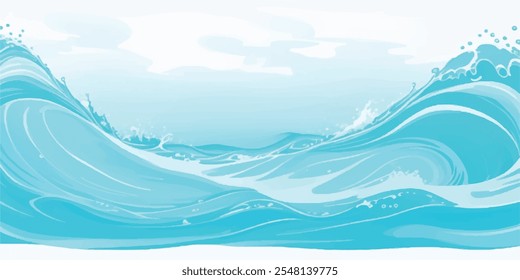 "Fondo abstracto transparente de la textura de la onda del océano de la acuarela verde y azul. Este elegante diseño presenta tonos fluidos y mezclados de verde y azul, creando una atmósfera oceánica serena y tranquila