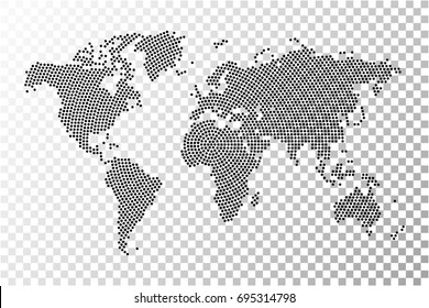 Transparent - abstract world map radial dot planet, lines, global world map halftone concept. Vector illustration eps 10.