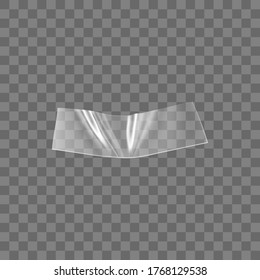 Transparent adhesive plastic tape isolated on transparent background. Crumpled glue plastic sticky tape for photo and paper fixture. Realistic wrinkled strips isolated 3d vector illustration.