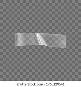 Transparent adhesive plastic tape isolated on transparent background. Crumpled glue plastic sticky tape for photo and paper fixture. Realistic wrinkled strips isolated 3d vector illustration.