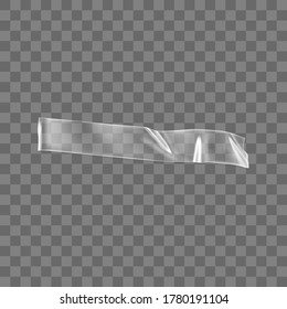 Transparent adhesive plastic tape isolated on transparent background. Crumpled glue plastic sticky tape for photo and paper fixture. Realistic wrinkled strips isolated 3d vector illustration