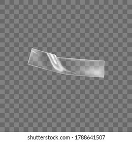 Cinta de plástico adhesiva transparente aislada sobre fondo transparente. Cinta pegajosa de plástico de pegamento de pegamento en bruto para la fijación de fotos y papel. Ilustración vectorial 3d aislada de tiras arrugadas realistas