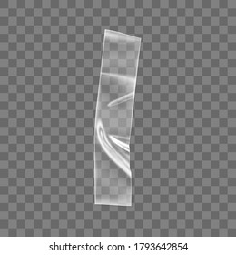 Transparent adhesive plastic tape isolated on transparent background. Crumpled glue plastic sticky tape for photo and paper fixture. Realistic wrinkled strips isolated 3d vector illustration