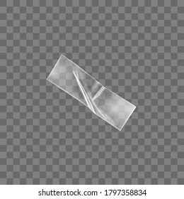 Cinta de plástico adhesiva transparente aislada sobre fondo transparente. Cinta pegajosa de plástico de pegamento de pegamento en bruto para la fijación de fotos y papel. Ilustración vectorial 3d aislada de tiras arrugadas realistas