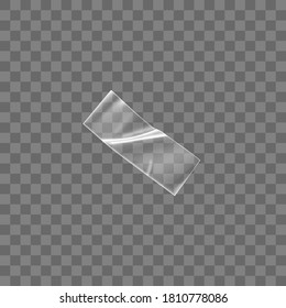 Transparent adhesive plastic tape isolated on transparent background. Crumpled glue plastic sticky tape for photo and paper fixture. Realistic wrinkled strips isolated 3d vector illustration