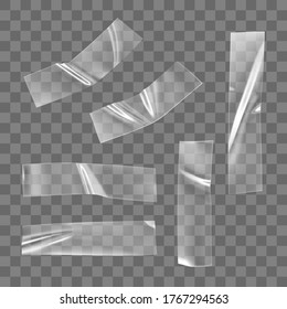 Transparent adhesive plastic tape set isolated on transparent background. Crumpled glue plastic sticky tape for photo and paper fixture. Realistic wrinkled strips isolated 3d vector illustration - Shutterstock ID 1767294563