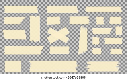 coleção de fita adesiva transparente. listras de fita adesiva realista. formas geométricas de doodle. peças de fita texturizadas brilhantes
