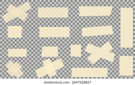 coleção de fita adesiva transparente. listras de fita adesiva realista. formas geométricas de doodle. peças de fita texturizadas brilhantes
