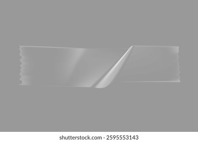 Transparent adhesive tape on a gray background. The tape is slightly wrinkled. Clear tape, adhesive tape, and wrinkled on display. Vector element.