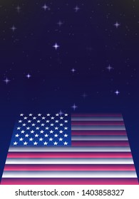 transparent American flag in the form of glow going into the distance. the background of the night starry sky