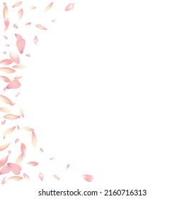 Transparent Apple Petal Vector White Background. Purple Japanese Cherry Petal Poster. Lotus Petal Modern Card. Fly Peach Petal Template.