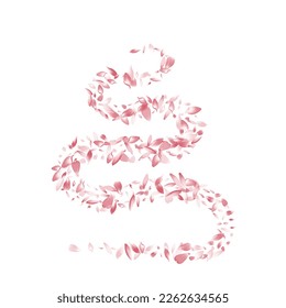 Transparent Apple Petal Vector White Background. Pastel Dream Peach Petal Pattern. Rose Petal Valentine Design. Realistic Flower Petal Template.