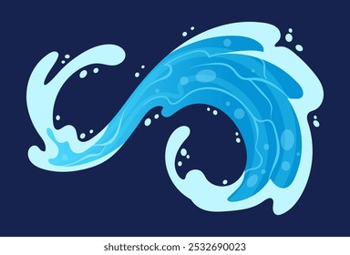 Transparent aqua splash. Liquid water flow, blue water splash flat vector illustration. Cartoon water splash element