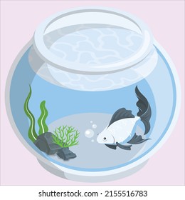Transparent aquarium vector illustration isolated on white fish habitat Aquarium house underwater bowl