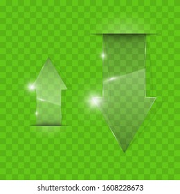 Transparent arrow banners set. Direct glassy shape. Abstract arrows Background. Business infographic presentation diagram. Section compare service. down arrow trend. Paper index. Exact pointer