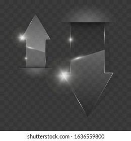 Transparent arrow banners set. Direct glassy shape. Abstract arrows Background. Business infographic presentation diagram. Section compare service. down arrow trend. Paper index. Exact pointer