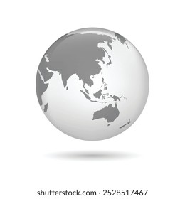 Transparent Asia globe. Asia 3d globe map. Earth globe icon. Vector illustration.