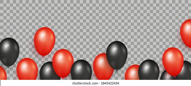 Transparent background with black and red realistic glossy balloons for Black Friday Sale banners and flyers