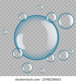 transparent background with blue bubbles