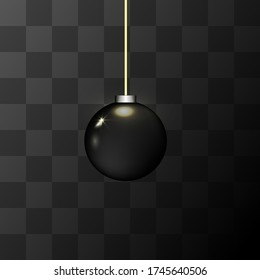 
transparent background with a crystal black ball. glass. Christmas ball