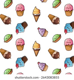 Transparent background with desserts.Vector seamless pattern with sweet desserts on transparent background.