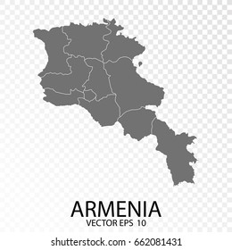 Transparent background. Detailed Grey Map of Armenia. Vector Illustration eps10.