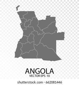 Transparent background. Detailed Grey Map of Angola. Vector Illustration eps10.