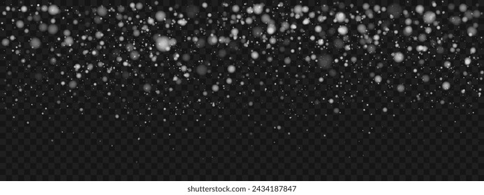 The transparent background features abstract glowing bokeh highlights, creating a light bokeh effect. The dust adds a shining effect to Christmas background, making it perfect for design illustrations