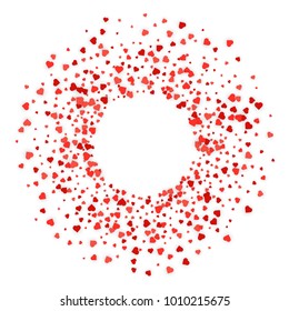 Transparent background. Frame from small red and pink heart shapes for design. Background for Valentines Day. Round border of hearts with place for your text. Vector illustration.