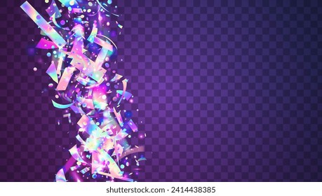 Transparent Background. Glare Surprise Illustration. Blue Disco Tinsel. Rainbow Effect. Cristal Design. Laser Pattern. Holographic Sparkle. Falling Poster. Pink Transparent Background