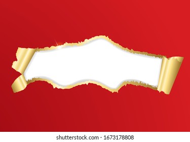 Transparent Background  with gold  torn paper. Horizontal template poster, greeting cards, headers, website.