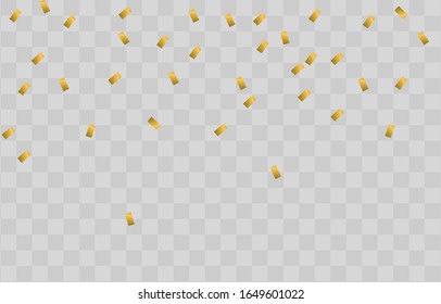 Transparent background with golden confetti. Falling confetti isolated on transparent background. Vector illustration 