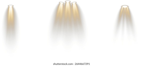 Transparent background holds layered 3D podium base. Spotlight grid shines from hidden ceiling mount. Soft lighting simulates theater-style illumination zone. Reflections create elegant studio