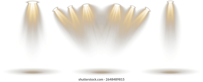 Fundo transparente mantém a base do pódio 3D em camadas. A grade de holofote brilha a partir da montagem oculta no teto. A iluminação suave simula a zona de iluminação de estilo de teatro. Reflexões criar estúdio elegante