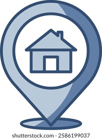 transparent background house location icon. replaceable blue color design