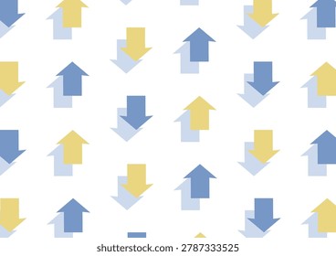 [Transparent Background] Isometric design with alternating upward and downward arrows. (blue and yellow)