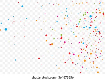 Transparent background with many falling tiny round random confetti, glitter and serpentine pieces blow and sprayed on transparent background. Isolated.