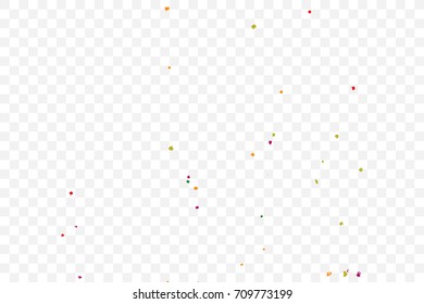 Transparent background with many falling tiny round random confetti, glitter and serpentine pieces blow and sprayed on transparent background. Isolated.