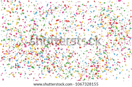 Transparent background with many flying, falling tiny colored confetti pieces. For wedding diploma, carnival, happy new year, birthday or bday. Celebration party celebrate Congrats you did it