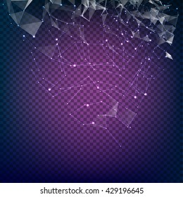 Transparent background with polygonal network element. Asymmetric triangle structure. Abstract background for science presentations. Vector Illustration.