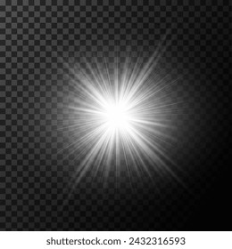 Transparent background with a shining star and sunlight featuring a lens flare effect. Vector Cosmos