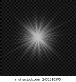 Transparent background with a shining star and sunlight featuring a lens flare effect. Vector Cosmos