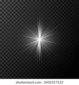 Transparent background with a shining star and sunlight featuring a lens flare effect. Vector  and Cosmos