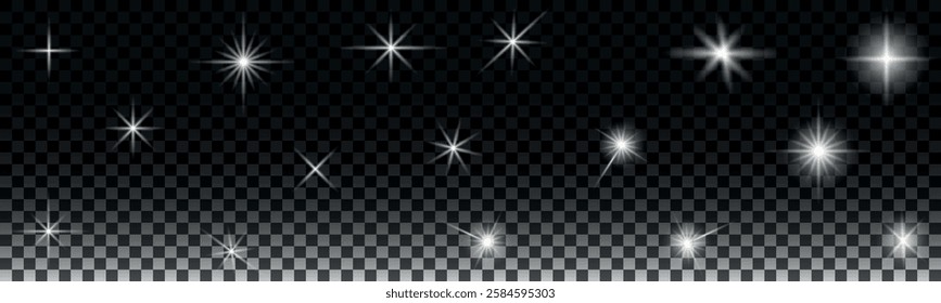 Transparent Background with Shining Stars and Sparkling Light Effects. Shining stars and shimmering sparkles on a transparent background, perfect for design and overlay purposes.
