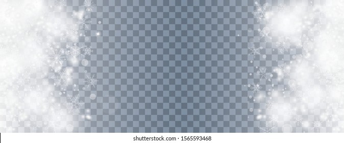 Transparent background with snowflakes and bokeh. Eps 10 vector file.