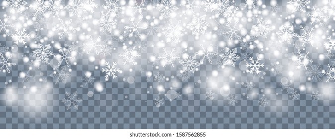 Transparent background with snowflakes and bokeh. Eps 10 vector file.